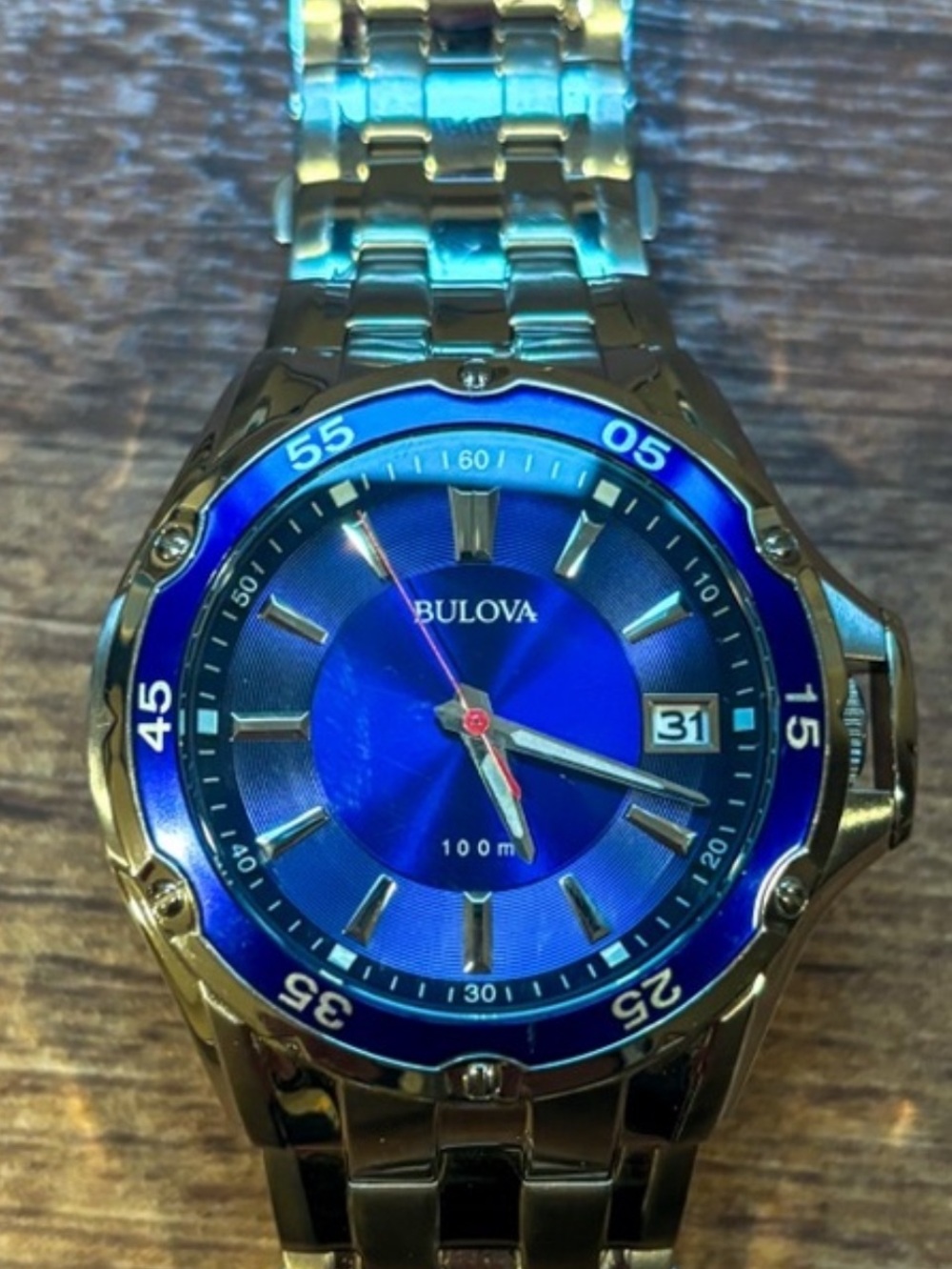 BULOVA Marine Star Blue Dial Stainless Steel Bracelet Watch 
#98B29 Near Mint